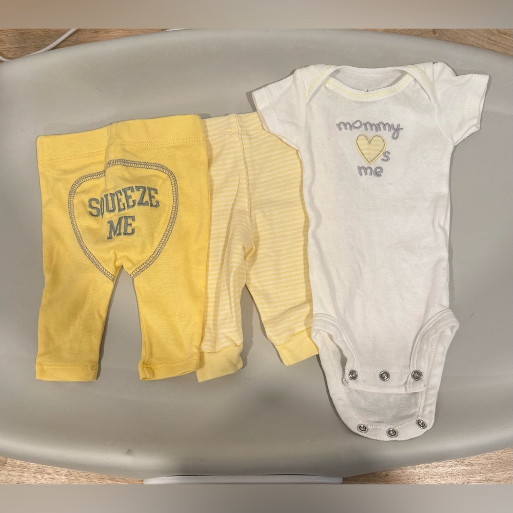 Oshkosh Yellow and Gray Baby Pants and Onesie Set